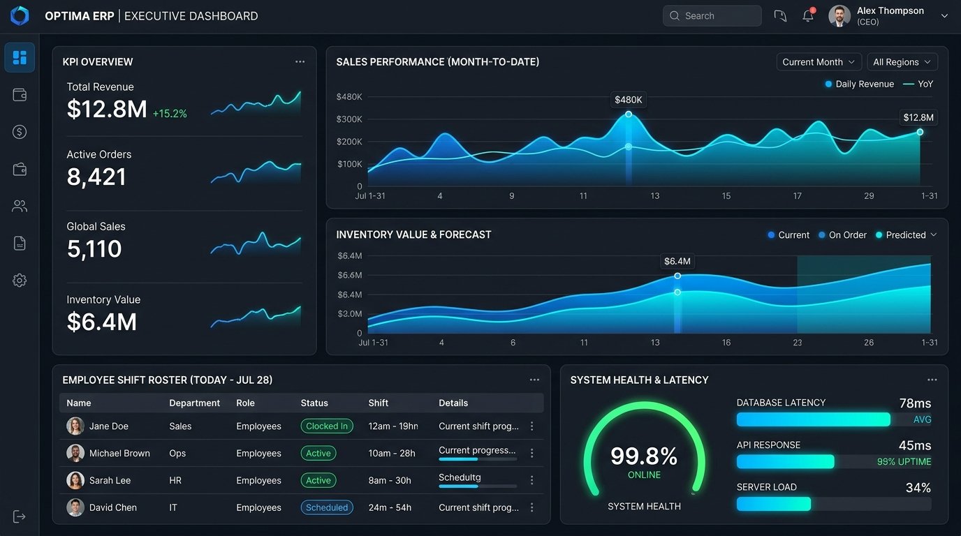 Optima ERP Executive Software Dashboard